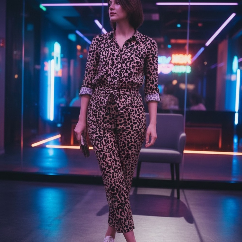 Lita by Ciara, Elegant Animal Print Jumpsuit, Large